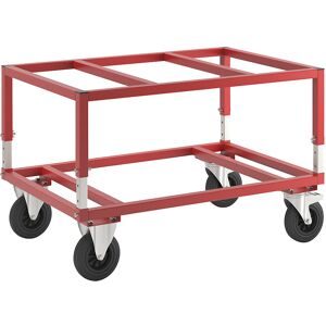 KONGAMEK, Paletten-Fahrgestell KM222, LxBxH 1200 x 800 x 655 - 830 mm, rot, 2 Lenkrollen mit Stopp, 2 Bockrollen, ab 5 Stk Kongamek
