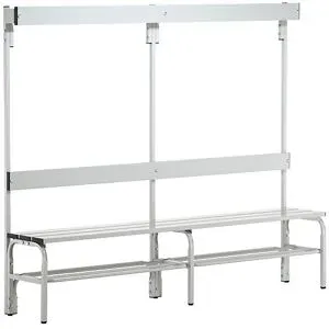 Umkleidebank aus Edelstahl, HxT 1650 x 375 mm, Länge 2000 mm, 6 Haken, lichtgrau, Schuhrost Sypro