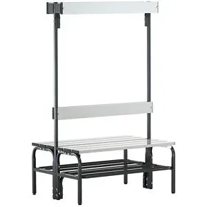 Umkleidebank mit Aluminiumleisten, HxT 1650 x 725 mm, doppelseitig, Länge 1015 mm, 6 Haken, anthrazit, Schuhrost Sypro