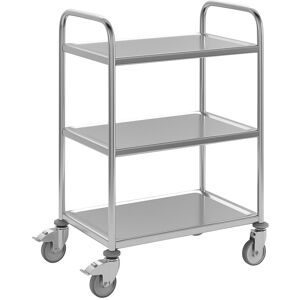 kaiserkraft Edelstahl-Servierwagen, 3 Etagen, verzinkte Rolle, Reifen aus Gummi, LxBxH 700 x 470 x 970 mm