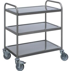 kaiserkraft, kaiserkraft Edelstahl-Servierwagen, 3 Etagen, verzinkte Rolle, Reifen aus Gummi, LxBxH 700 x 470 x 970 mm