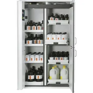 asecos®, Kombi-Sicherheitsschrank Typ 90 asecos K-PHOENIX-90, Flügel- und Falttüren mit Türfeststellanlage, Front Lichtgrau, B 1197 x T 617 x H 1969 mm