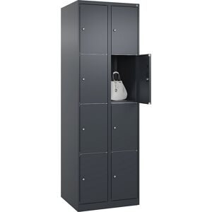 4er-Schließfachschrank Classic PLUS, 2 Abteile, grau, B 600 mm, 8 Fächer, mit Bodengleitern C+P