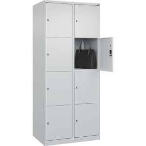 4er-Schließfachschrank Classic PLUS, 2 Abteile, lichtgrau, B 800 mm, 8 Fächer, mit Bodengleitern C+P