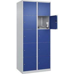5er-Schließfachschrank Classic PLUS, 2 Abteile, lichtgrau / enzianblau, B 800 mm, 10 Fächer, mit Bodengleitern C+P