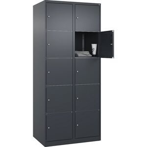 C+P, C+P Schliessfachschrank Classic PLUS, 2 Abteile, HxBxT 1.850 x 800 x 500 mm, anthrazitgrau, anthrazitgrau, 10 Fächer, Zylinderschloss