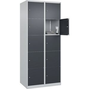 C+P Schliessfachschrank Classic PLUS, 2 Abteile, HxBxT 1.850 x 800 x 500 mm, lichtgrau, anthrazitgrau, 10 Fächer, Zylinderschloss
