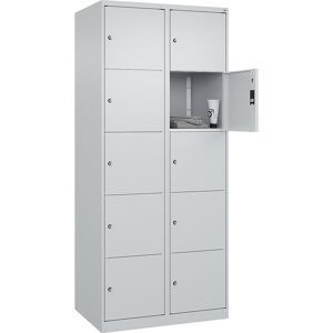5er-Schließfachschrank Classic PLUS, 2 Abteile, lichtgrau, B 800 mm, 10 Fächer, mit Bodengleitern C+P