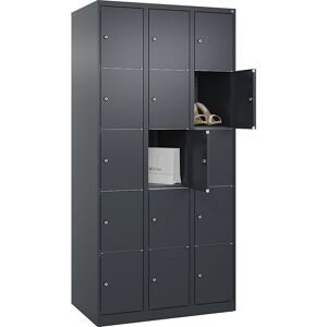 C+P, C+P Schliessfachschrank Classic PLUS, 3 Abteile, HxBxT 1.850 x 900 x 500 mm, anthrazitgrau, anthrazitgrau, 15 Fächer, Zylinderschloss
