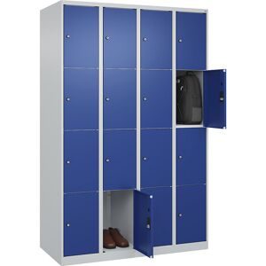 C+P, C+P Schliessfachschrank Classic PLUS, 4 Abteile, HxBxT 1.850 x 1.200 x 500 mm, lichtgrau, enzianblau, 16 Fächer, Zylinderschloss