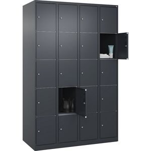 5er-Schließfachschrank Classic PLUS, 4 Abteile, grau, B 1200 mm, 20 Fächer, mit Bodengleitern C+P