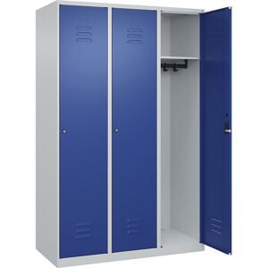 C+P, C+P Spind Classic PLUS, 3 Abteile, HxBxT 1.850 x 1.200 x 500 mm, lichtgrau, enzianblau, Zylinderschloss, ohne Mitteltrennwand