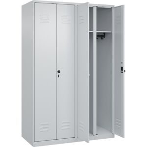 Schwarz-Weiß-Spind Classic PLUS, Trennwand mittig, 2 Abteile, lichtgrau, HxB 1850 x 1200 mm, mit Bodengleitern, Drehriegel C+P