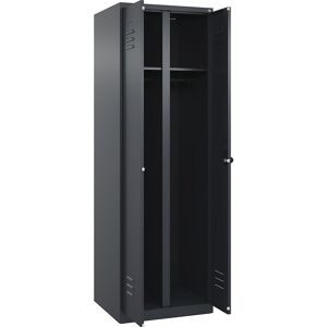 Schwarz-Weiß-Spind Classic PLUS, Trennwand mittig, 1 Abteil, grau, HxB 1850 x 600 mm, mit Bodengleitern, Drehriegel C+P