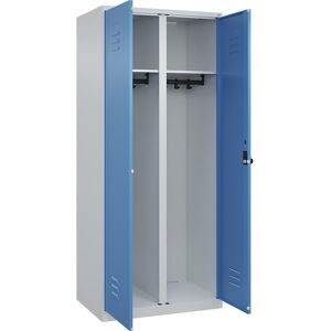 C+P Schwarz-Weiss-Spind Classic PLUS, 2 Abteile, HxBxT 1.850 x 800 x 500 mm, lichtgrau, lichtblau, für Vorhängeschloss