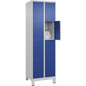 4er-Schließfachschrank Classic PLUS, 2 Abteile, lichtgrau / enzianblau, B 600 mm, 8 Fächer, mit Füßen C+P