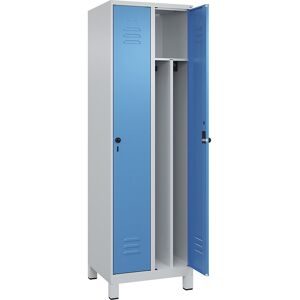 C+P, C+P Spind Classic PLUS, Füsse, 2 Abteile, HxBxT 1.950 x 600 x 500 mm, lichtgrau, lichtblau, für Vorhängeschloss, mit Mitteltrennwand