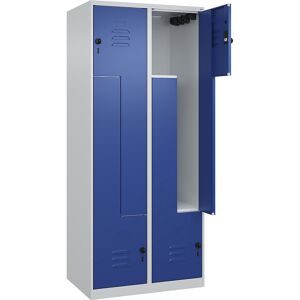 Z-Spind Classic PLUS, 2 Abteile, lichtgrau / enzianblau, B 800 mm, mit Bodengleitern, Drehriegel C+P