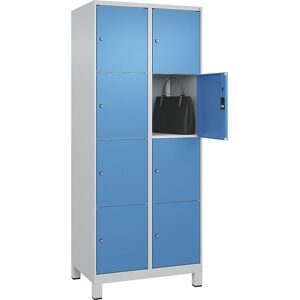 4er-Schließfachschrank Classic PLUS, 2 Abteile, lichtgrau / lichtblau, B 800 mm, 8 Fächer, mit Füßen C+P