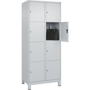 4er-Schließfachschrank Classic PLUS, 2 Abteile, lichtgrau, B 800 mm, 8 Fächer, mit Füßen C+P