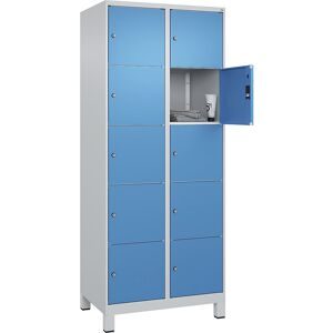 5er-Schließfachschrank Classic PLUS, 2 Abteile, lichtgrau / lichtblau, B 800 mm, 10 Fächer, mit Füßen C+P