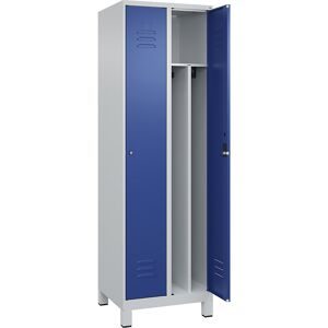 C+P, C+P Spind Classic PLUS, Füsse, 2 Abteile, HxBxT 1.950 x 600 x 500 mm, lichtgrau, enzianblau, Zylinderschloss, mit Mitteltrennwand
