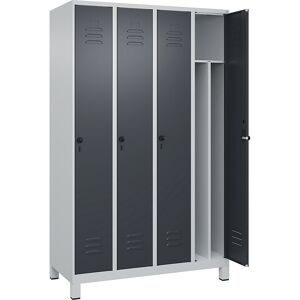 C+P, C+P Spind Classic PLUS, Füsse, 4 Abteile, HxBxT 1.950 x 1.200 x 500 mm, lichtgrau, anthrazitgrau, für Vorhängeschloss, mit Mitteltrennwand