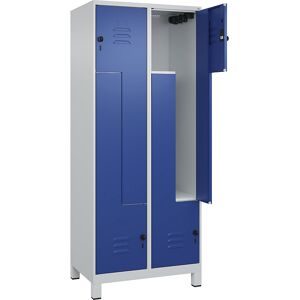 C+P, C+P Z-Spind Classic PLUS, Füsse, 4 Abteile, HxBxT 1.950 x 800 x 500 mm, lichtgrau, enzianblau, für Vorhängeschloss