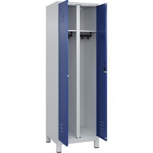 C+P, C+P Schwarz-Weiss-Spind Classic PLUS, Füsse, 2 Abteile, HxBxT 1.950 x 600 x 500 mm, lichtgrau, enzianblau, Zylinderschloss