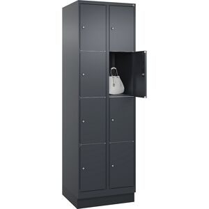 4er-Schließfachschrank Classic PLUS, 2 Abteile, grau, B 600 mm, 8 Fächer, mit Bodensockel C+P