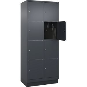 4er-Schließfachschrank Classic PLUS, 2 Abteile, grau, B 800 mm, 8 Fächer, mit Bodensockel C+P