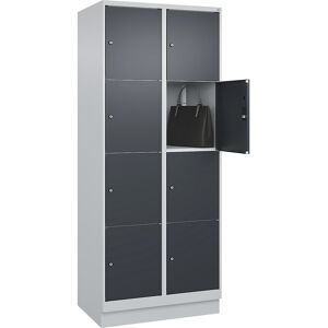 C+P, C+P Schliessfachschrank Classic PLUS, Sockel, 2 Abteile, HxBxT 1.950 x 800 x 500 mm, lichtgrau, anthrazitgrau, 8 Fächer, Zylinderschloss