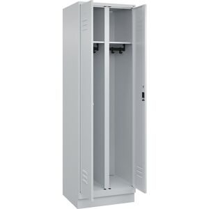 Schwarz-Weiß-Spind Classic PLUS, Trennwand mittig, 1 Abteil, lichtgrau, HxB 1950 x 600 mm, mit Bodensockel, Zylinderschloss C+P