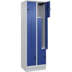 Z-Spind Classic PLUS, 2 Abteile, lichtgrau / enzianblau, B 600 mm, mit Bodensockel, Drehriegel C+P