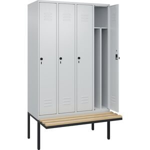 C+P, C+P Spind Classic PLUS, 4 Abteile, Trennwand, HxBxT 2.120 x 1.200 x 815 mm, für Vorhängeschloss, auskragende Bank aus Buche, lichtgrau, lichtgrau