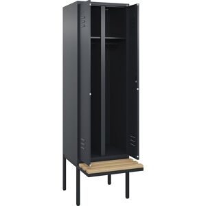 C+P, C+P Schwarz-Weiss-Spind Classic PLUS, 2 Abteile, HxBxT 2.120 x 600 x 815 mm, Zylinderschloss, auskragende Bank aus Buche, anthrazitgrau, anthrazitgrau