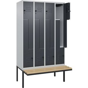 Z-Spind Classic PLUS Sitzbank, 4 Abteile, lichtgrau / grau, B 1200 mm, Sicherheits-Drehriegel, auskragend, Buche-Hartholz C+P
