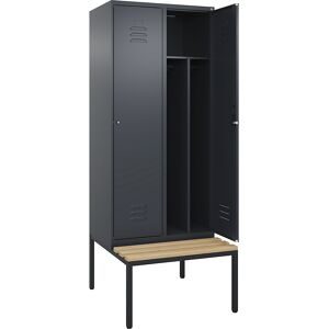 C+P, C+P Spind Classic PLUS, 2 Abteile, Trennwand, HxBxT 2.120 x 800 x 815 mm, Zylinderschloss, Trennwand, untergebaute Bank aus Buche, anthrazitgrau, anthrazitgrau