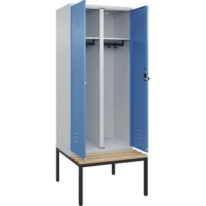 C+P, C+P Schwarz-Weiss-Spind Classic PLUS, 2 Abteile, HxBxT 2.120 x 800 x 815 mm, für Vorhängeschloss, untergebaute Bank aus Buche, lichtgrau, lichtblau