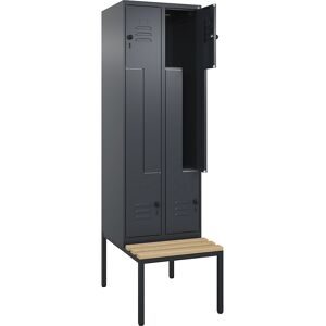 C+P, C+P Z-Spind Classic PLUS, 4 Abteile, HxBxT 2.120 x 600 x 815 mm, für Vorhängeschloss, untergebaute Bank aus Buche, anthrazitgrau, anthrazitgrau