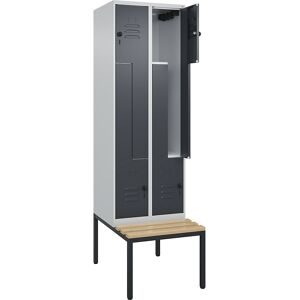 Z-Spind Classic PLUS Sitzbank, 2 Abteile, lichtgrau / grau, B 600 mm, Sicherheits-Drehriegel, untergebaut, Buche-Hartholz C+P