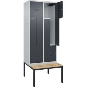 Z-Spind Classic PLUS Sitzbank, 2 Abteile, lichtgrau / grau, B 800 mm, Zylinderschloss, untergebaut, Buche-Hartholz C+P