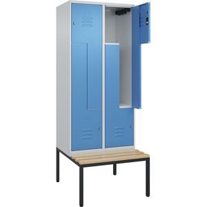 Z-Spind Classic PLUS Sitzbank, 2 Abteile, lichtgrau / lichtblau, B 800 mm, Zylinderschloss, untergebaut, Buche-Hartholz C+P