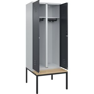 C+P, C+P Schwarz-Weiss-Spind Classic PLUS, 2 Abteile, HxBxT 2.120 x 800 x 815 mm, Zylinderschloss, untergebaute Bank aus Buche, lichtgrau, anthrazitgrau