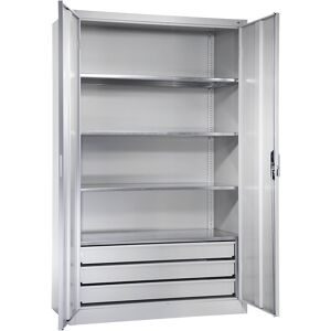 C+P, Werkstatt-Flügeltürschrank mit Schubladen, BxT 1200 x 600 mm, 4 Fachböden, lichtgrau / lichtgrau C+P