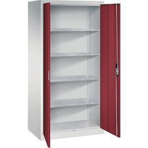 C+P, C+P Werkstatt-Flügeltürschrank mit 4 Fachböden, HxBxT 1.950 x 930 x 600 mm, lichtgrau, rubinrot