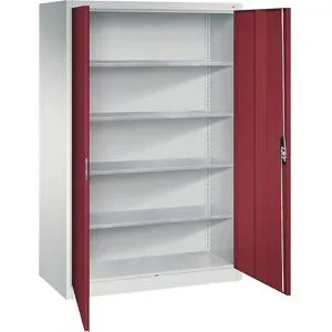 Werkstatt-Flügeltürschrank, HxBxT 1950 x 1200 x 600 mm, lichtgrau / rubinrot C+P