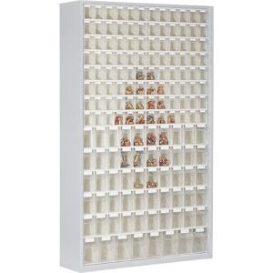 undefined, Vorratsschrank, Volumen 635 l, 154 herausnehmbare Lagerboxen mit Griffmulde, B 1270 x T 250 x H 2000 mm, l.grau/transparent