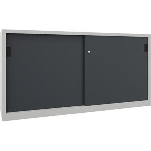 Pavoy, PAVOY Schiebetürenschrank mit 4 Fachböden + Trennwand, HxBxT 1.000 x 2.000 x 600 mm, anthrazitgrau, lichtgrau