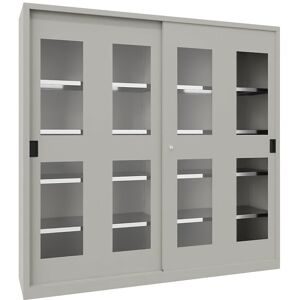 Pavoy, PAVOY Schiebetürenschrank mit Sichtfenstern, 8 Fachböden + Trennwand, HxBxT 1.950 x 2.000 x 400 mm, lichtgrau, lichtgrau